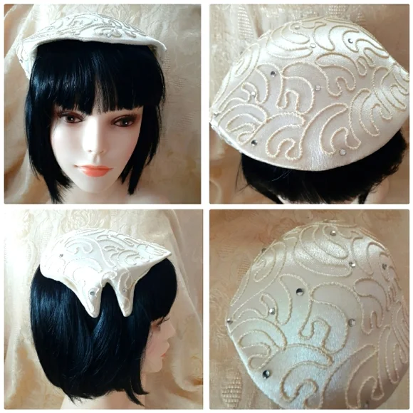 ❌️SOLD/Other Online Site Ivory Satin Bridal Vintage Hat - Picture 2 of 7